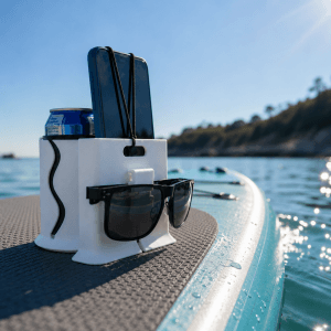 SUP board üzerinde telefon, içecek ve gözlük tutucu